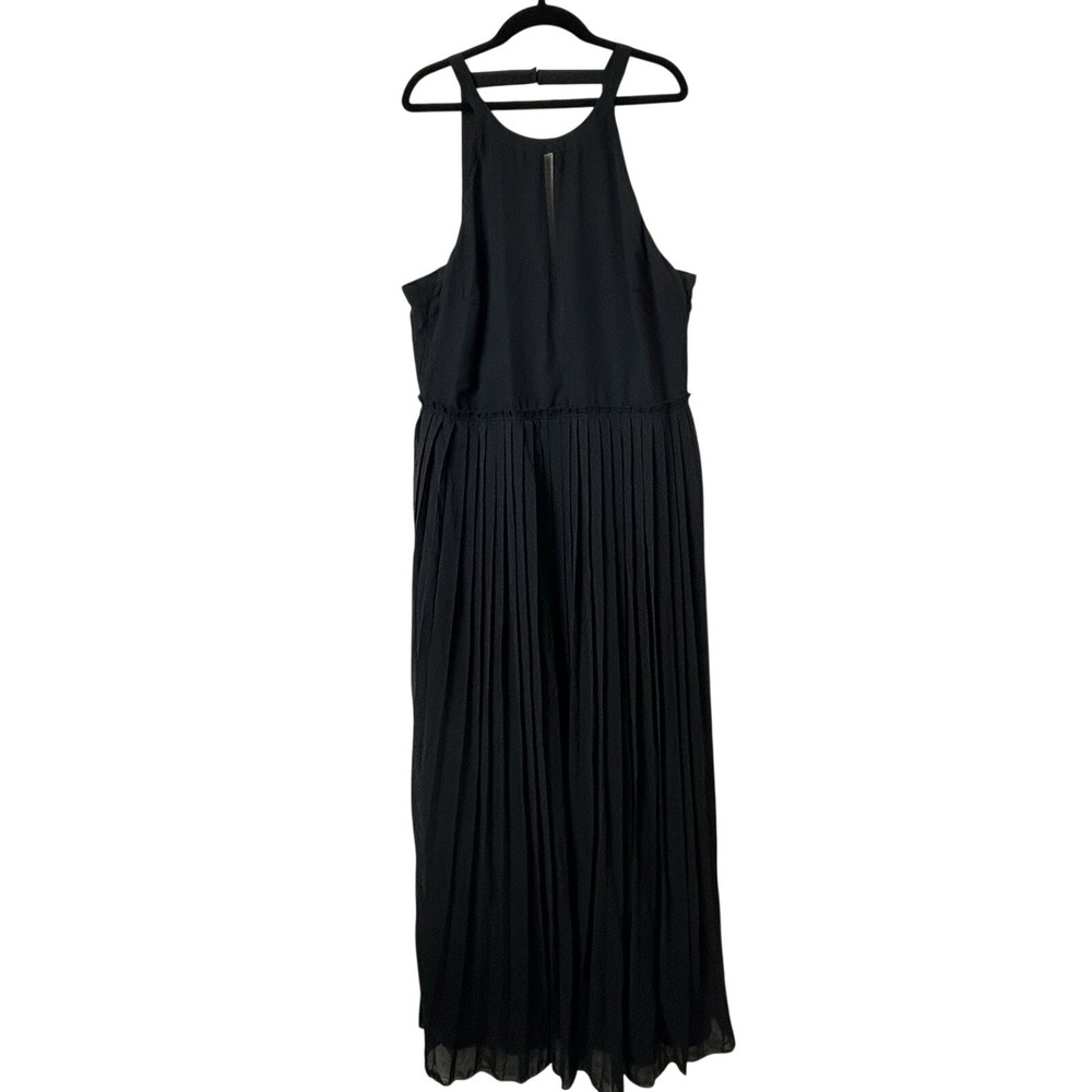 Abercrombie & Fitch Black Pleated Halter Maxi Dress Sz XL Keyhole Neck Open Back